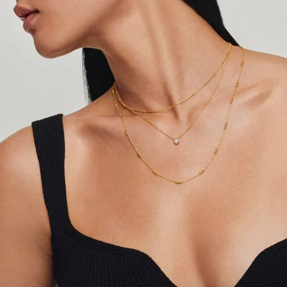 Monica Vinader Triple Beaded Chain Necklace 18-20' 18k Gold Vermeil - Picture 3 of 4